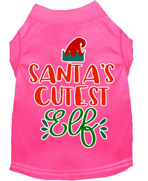 Santa's Cutest Elf Screen Print Dog Shirt Bright Pink XL